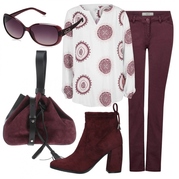 Outfit donna - Trendy #10183. Stile Trendy per Ufficio. Abbinamento con tuniche, stivaletti, borse a mano, pantaloni, occhiali da sole.
