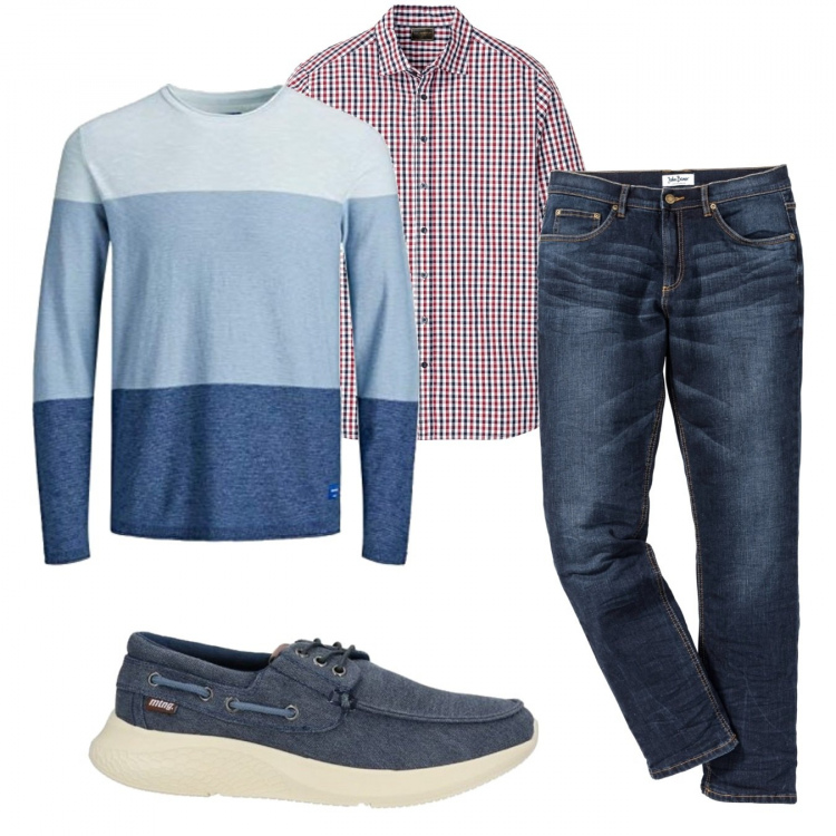 Outfit uomo - Casual #3394. Stile Casual per Tutti i giorni. Abbinamento con jeans slim fit, camicie, sneakers, maglieria.
