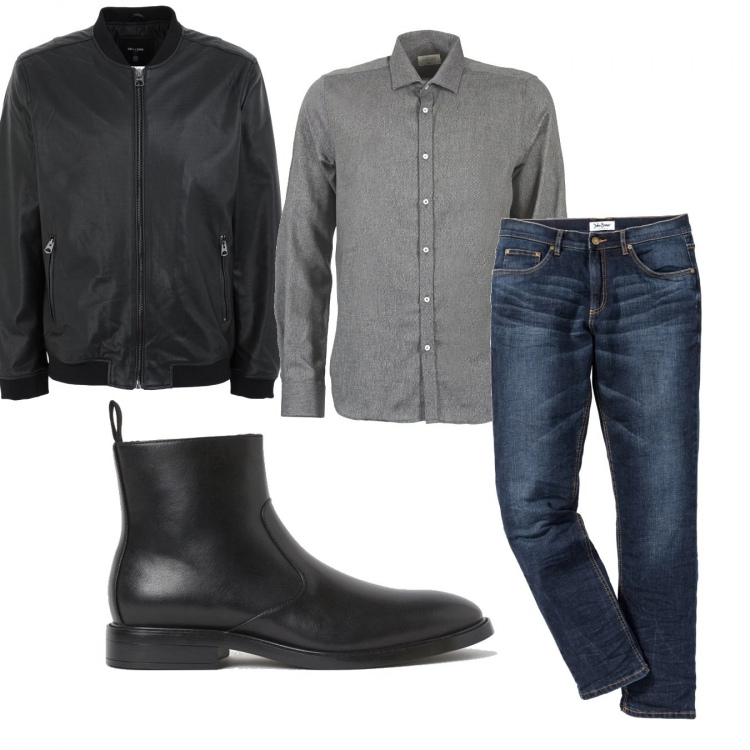 Outfit uomo - Casual #3407. Stile Casual per Tutti i giorni. Abbinamento con jeans slim fit, giacche, camicie, stivali e stivaletti.