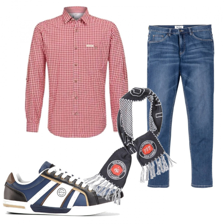 Outfit uomo - Casual #3494. Stile Casual per Tutti i giorni. Abbinamento con jeans, sneakers, sciarpe, camicie.