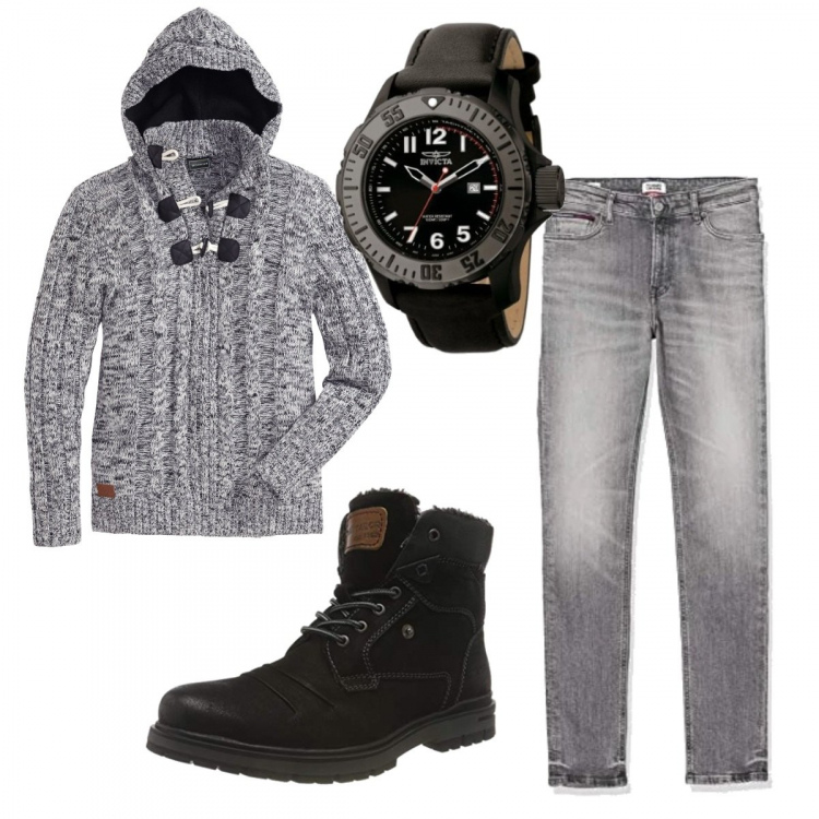 Outfit uomo - Bello così. Stile Trendy per Tutti i giorni. Abbinamento con maglieria, jeans skinny, stivali, orologi.