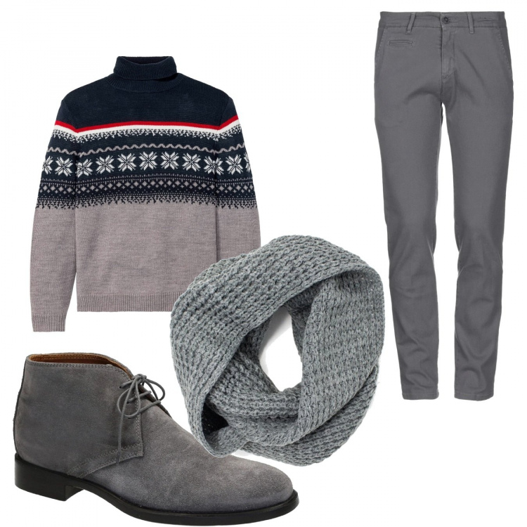 Outfit uomo - Casual #3587. Stile Casual per Tutti i giorni. Abbinamento con maglieria, pantaloni, stivali e stivaletti, sciarpe.