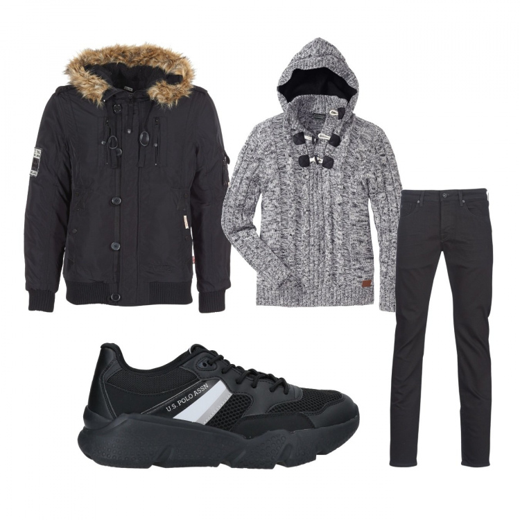 Outfit uomo - Casual #3593. Stile Casual per Tutti i giorni. Abbinamento con maglieria, sneakers, jeans, piumini.