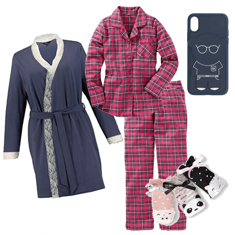 Outfit donna - Vado a letto che è tardi.. Stile Basic per Tutti i giorni. Abbinamento con pigiama, cover telefono, calzini, accappatoi.