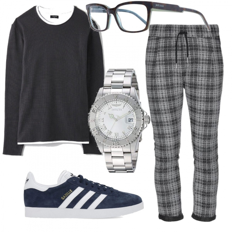 Outfit uomo - Smart working man pratico e comodo. Stile Casual per Tutti i giorni. Abbinamento con pantaloni, maglieria, sneakers, occhiali, orologi.