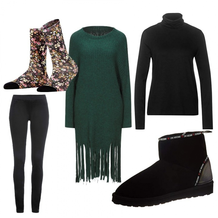 Outfit donna - Smart working. Stile Basic per Tutti i giorni. Abbinamento con jeggings, pullovers, stivaletti, calzini, t-shirt.