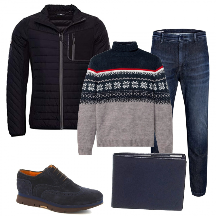 Outfit uomo - Casual #3986. Stile Casual per Serata speciale. Abbinamento con maglieria, scarpe stringate, jeans, portafogli, cappotti.