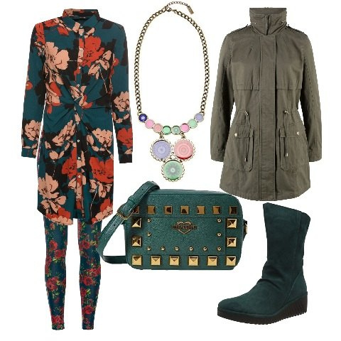 Outfit donna - Meravigliose curvy. Stile Basic per Tutti i giorni. Abbinamento con parka, vestiti, jeggings, stivali, collane, borse a spalla.
