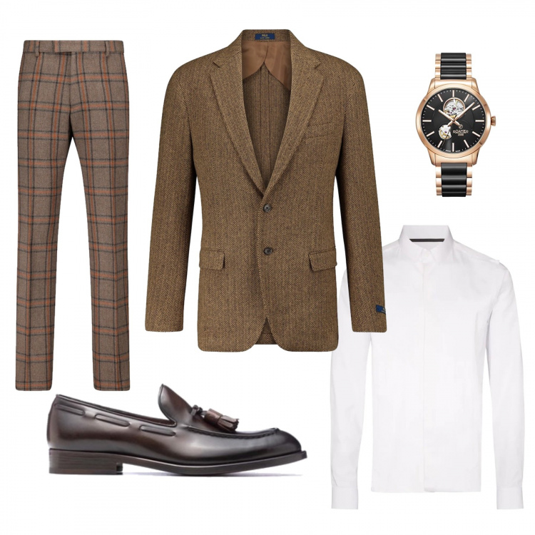 Outfit uomo - Una serata speciale. Stile Business/Elegante per Serata speciale. Abbinamento con scarpe stringate, camicie, giacche, orologi, pantaloni capri.