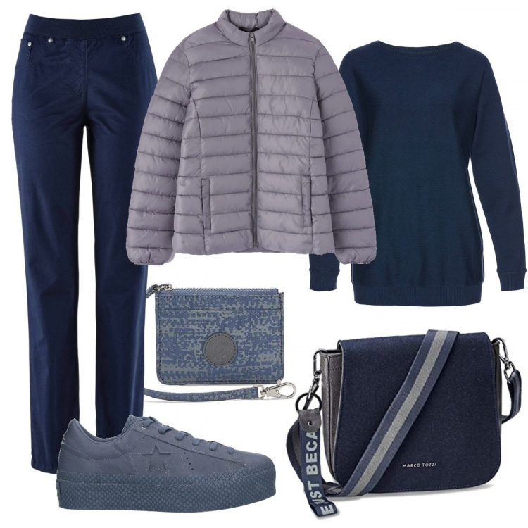 Outfit donna - Le Converse in offerta. Stile Basic per Tutti i giorni. Abbinamento con maglieria, pantaloni sportivi, sneakers, cappotti, borse a tracolla, portafogli.