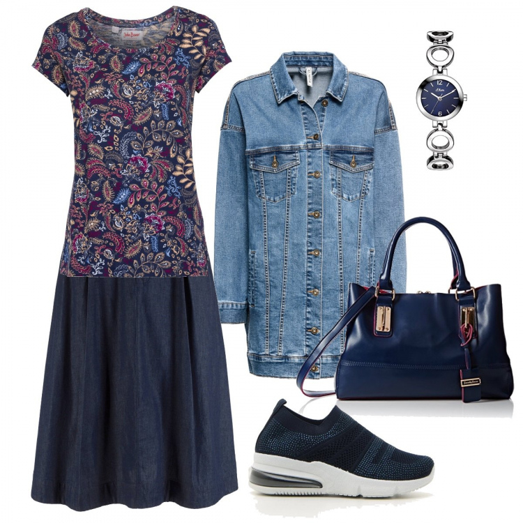 Outfit donna - Trendy Curvy. Stile Trendy per Scuola/Università. Abbinamento con t-shirt, gonne, blazer, sneakers, borse a tracolla, orologi.