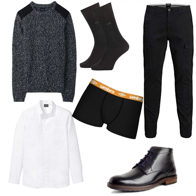 Outfit uomo - Finalmente sabato. Stile Casual per Serata speciale. Abbinamento con camicie, maglieria, stivali e stivaletti, boxer, pantaloni, calzini.