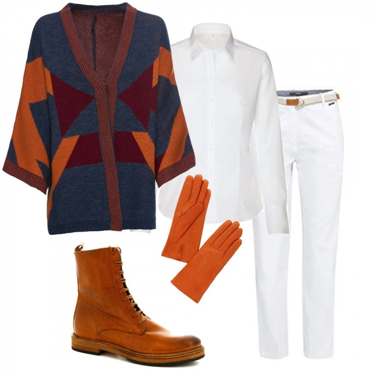 Outfit donna - Verso la primavera. Stile Urban per Tutti i giorni. Abbinamento con cardigans, stivali, guanti, pantaloni, camicie a manica corta.