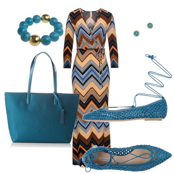 Outfit donna - Shopping. Stile Etnico per Tutti i giorni. Abbinamento con braccialetto oro e turchese.