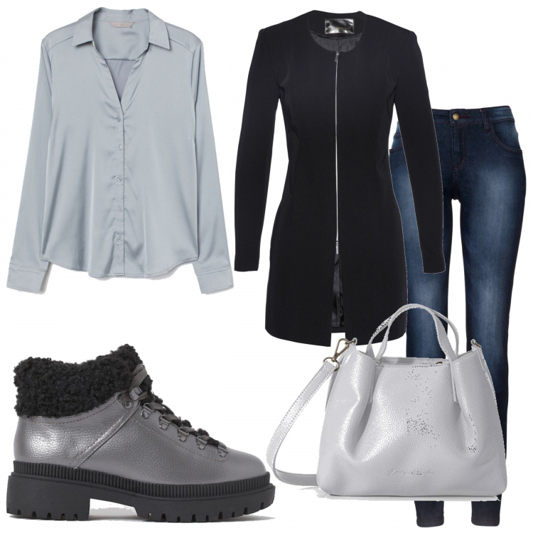 Outfit donna - Outfit low cost. Stile Basic per Tutti i giorni. Abbinamento con blazer, jeans skinny, borse a tracolla, camicie, stivaletti.