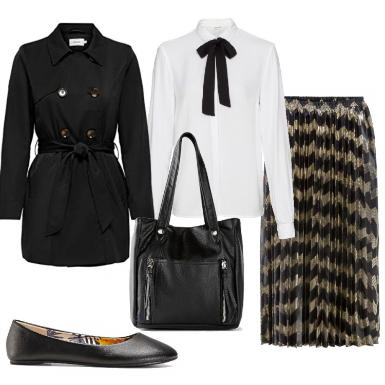 Outfit donna - Chic #7249. Stile Chic per Serata fuori. Abbinamento con ballerine, gonne, camicie, borse a mano, trench.