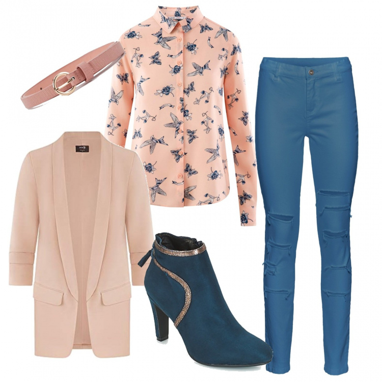 Outfit donna - Low cost ma fa la sua figura!!!. Stile Trendy per Serata fuori. Abbinamento con pantaloni, cinture, stivaletti, camicie, blazer.