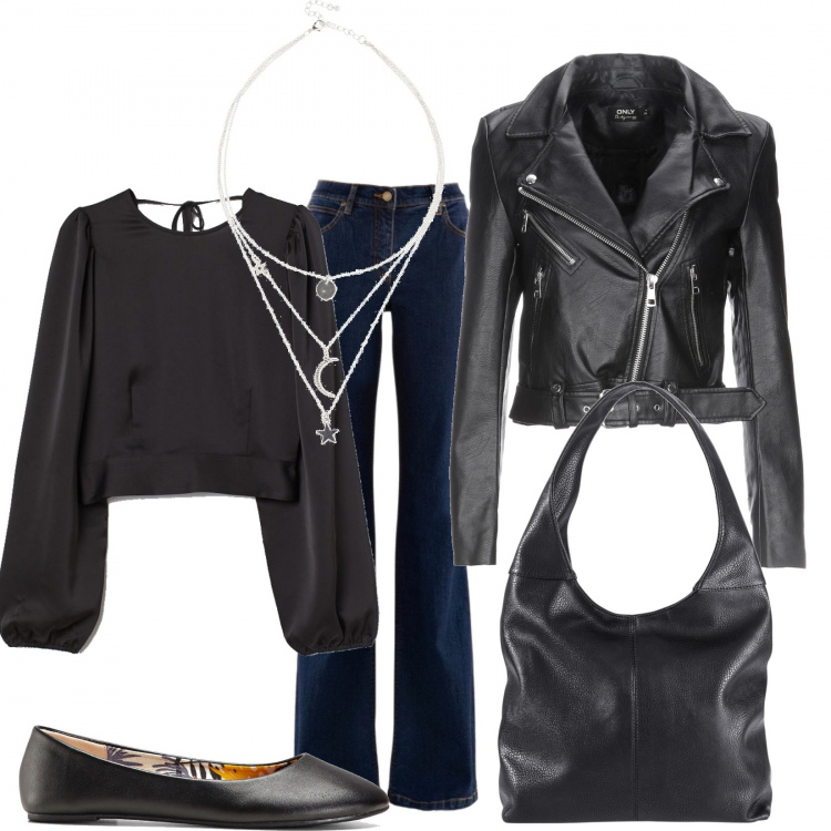Outfit donna - Il mio outfit low cost!. Stile Rock per Tutti i giorni. Abbinamento con ballerine, borse a spalla, jeans bootcut, collane, cappotti, camicie.