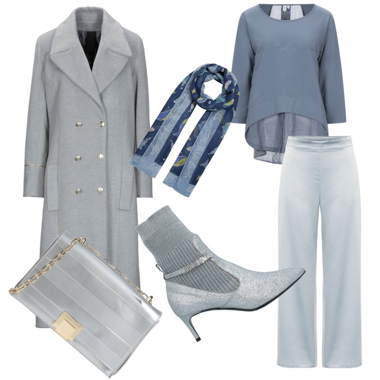 Outfit donna - Un appuntamento di lavoro. Stile Chic per Ufficio. look ideale per Tall. Abbinamento con stivaletti, cappotti, felpe, borse a tracolla, pantaloni, sciarpe.