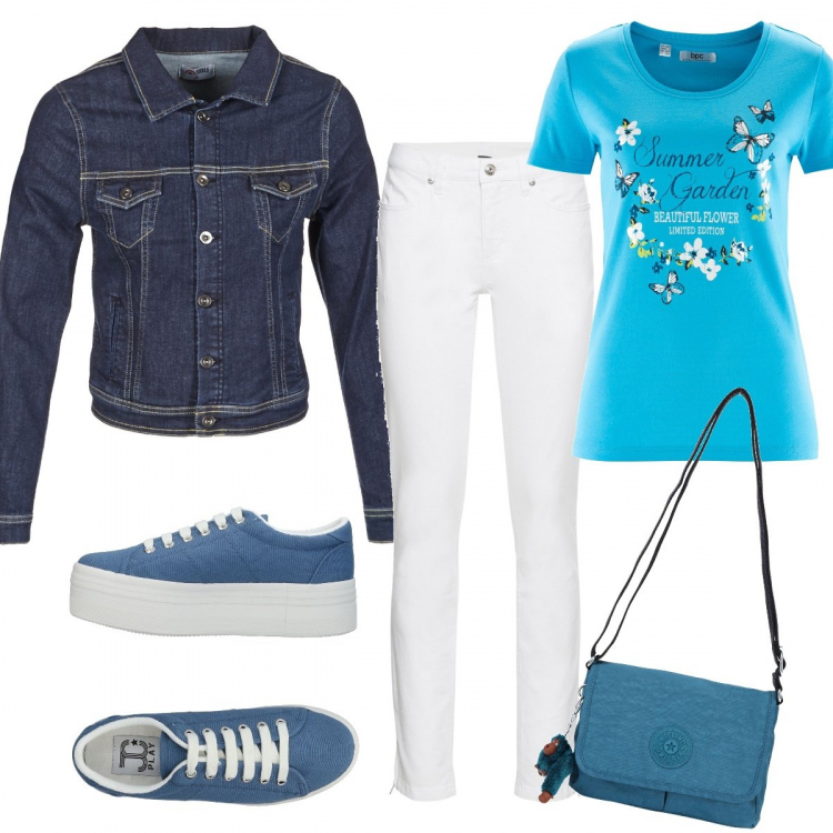 Outfit donna - Basic #6783. Stile Basic per Tutti i giorni. Abbinamento con t-shirt, jeans skinny, borse a tracolla, sneakers, giacche.