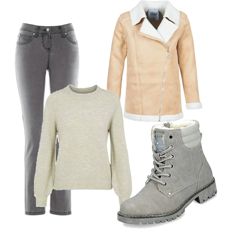 Outfit donna - Freddo non ti temo. Stile Basic per Tutti i giorni. Abbinamento con jeans slim fit, cappotti, maglieria, stivaletti.