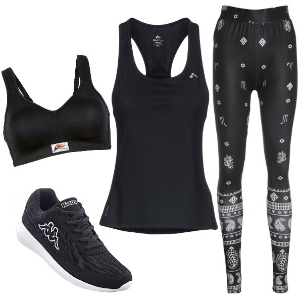 Outfit donna - Basic #6321. Stile Basic per Sport. Abbinamento con reggiseni, sneakers, canottiera collo tondo senza maniche jersey, leggings.