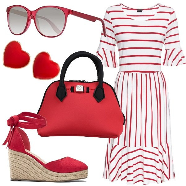 Outfit donna - Aspettiamo la primavera. Stile Trendy per Tutti i giorni. Abbinamento con borse a mano, costumi interi, vestiti lunghi, décolleté, occhiali da sole.