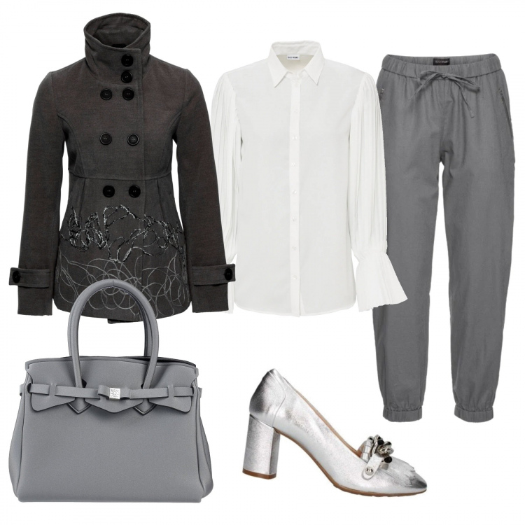 Outfit donna - Curvy ufficio. Stile Bon Ton per Ufficio. Abbinamento con pantaloni, caban, camicie, borse a mano, décolleté.