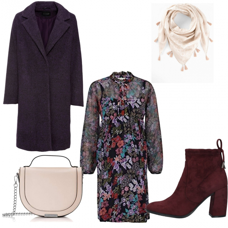 Outfit donna - La tracolla. Stile Bon Ton per Ufficio. Abbinamento con cappotti, foulard, stivaletti, vestiti, borse a tracolla.