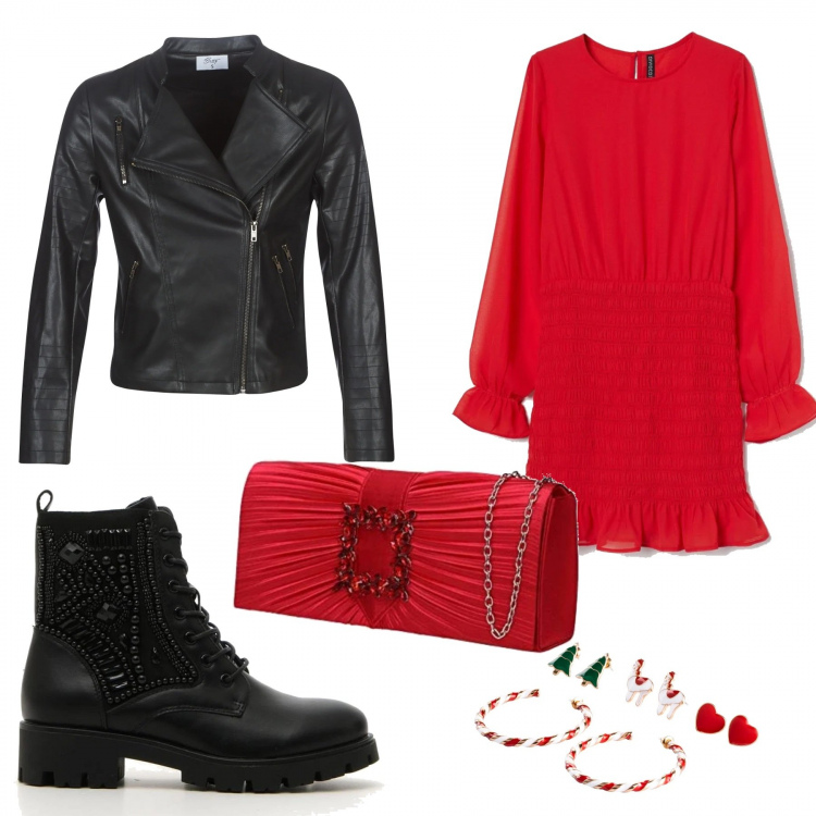 Outfit donna - Romantica con grinta. Stile Rock per Serata fuori. look ideale per Tall. Abbinamento con costumi interi, giacche, vestiti corti, anfibi, pochette.