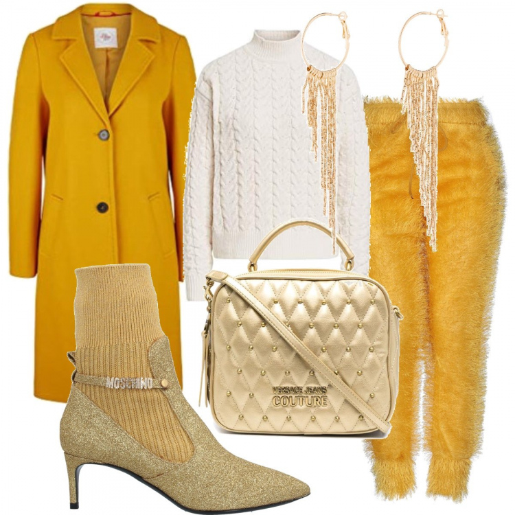 Outfit donna - Stivaletto oro con calzino. Stile Urban per Serata fuori. Abbinamento con stivaletti, pantaloni, orecchini, borse tote, cappotti, maglioni.