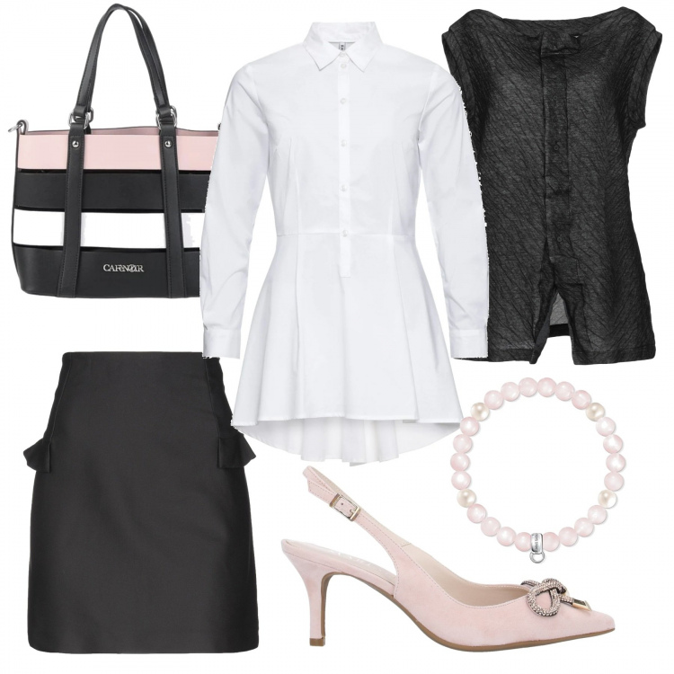 Outfit donna - Gilet smanicato in ufficio OLDRISA. Stile Bon Ton per Ufficio. Abbinamento con camicie, borse a mano, gonne longuette, cardigans, décolleté, braccialetti.