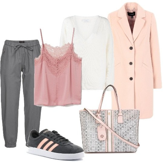 Outfit donna - Pizzo informale e sportivo per l\'ufficio. Stile Trendy per Ufficio. Abbinamento con pantaloni, cappotti, sneakers, borse tote, maglioni, top.