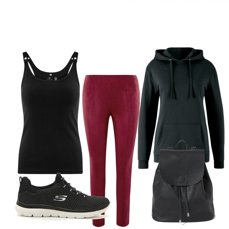 Outfit donna - Basic #7352. Stile Basic per Sport. Abbinamento con felpe con cappuccio, zaini, treggings, canottiere, sneakers.