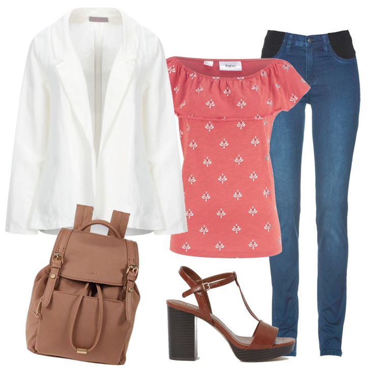 Outfit donna - Sandalo con il tacco. Stile Basic per Scuola/Università. Abbinamento con jeans skinny, pullovers, blazer, sandali, zaini.
