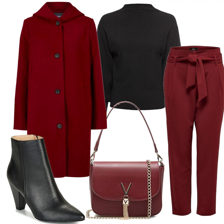 Outfit donna - Urban #4549. Stile Urban per Ufficio. Abbinamento con maglieria, cappotti, pantaloni, stivaletti, borse a tracolla.