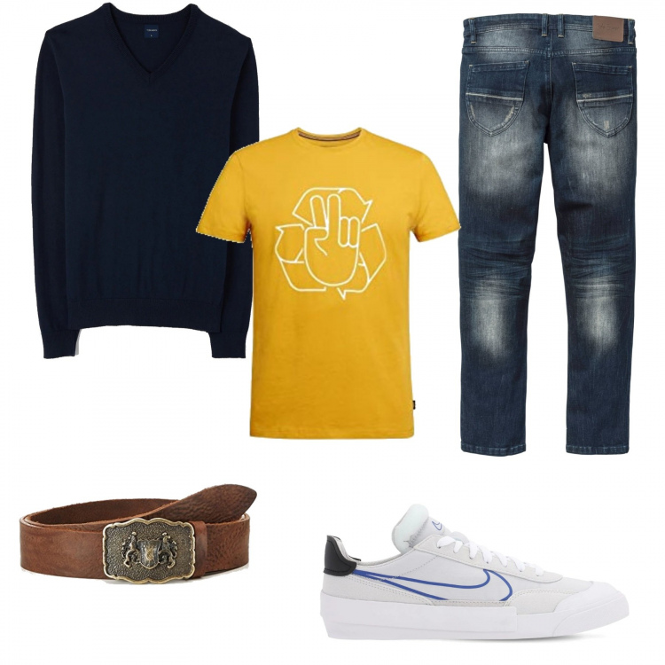 Outfit uomo - Maglia e t-shirt. Stile Casual per Tutti i giorni. Abbinamento con jeans slim fit, pullovers, sneakers, t-shirt, cinture.