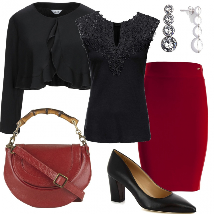 Outfit donna - La gonna a tubino. Stile Sexy per Serata fuori. Abbinamento con top, orecchini, blazer, gonne, décolleté, borse a mano.