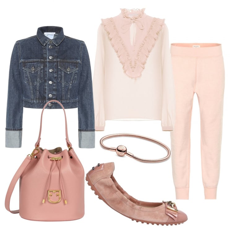 Outfit donna - Sabato indaffarato. Stile Bon Ton per Tutti i giorni. Abbinamento con ballerine, borse a mano, bluse, blazer, braccialetti, pantaloni.