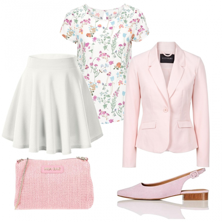 Outfit donna - La gonna a ruota. Stile Bon Ton per Serata fuori. Abbinamento con bluse, blazer, borse a tracolla, ballerine, gonne.
