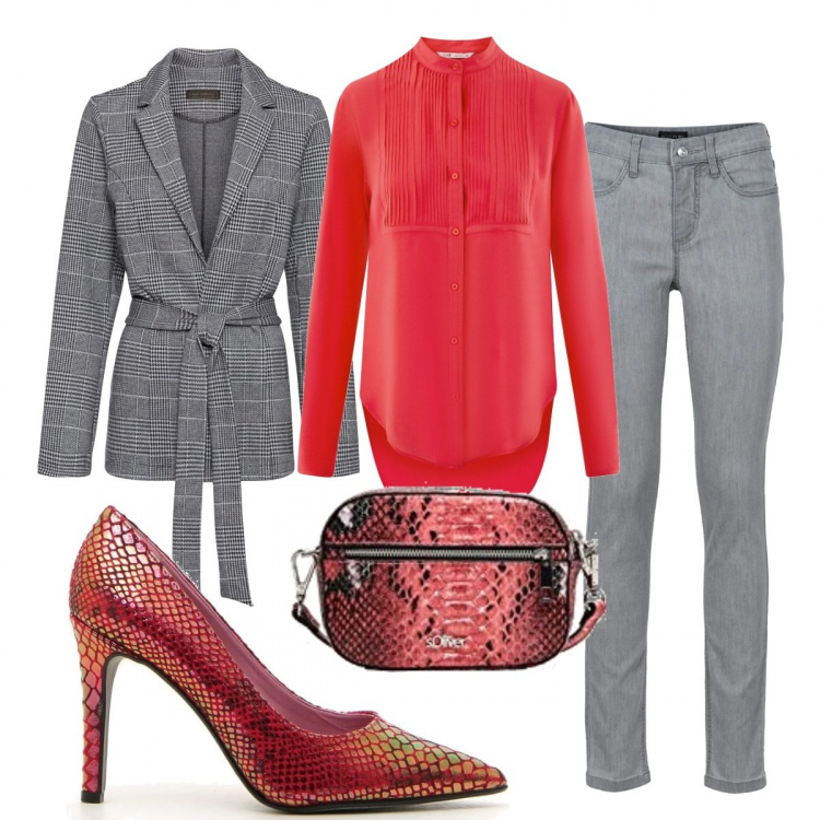 Outfit donna - Trendy #14541. Stile Trendy per Ufficio. Abbinamento con jeans skinny, blazer, camicie, décolleté, borse a tracolla.