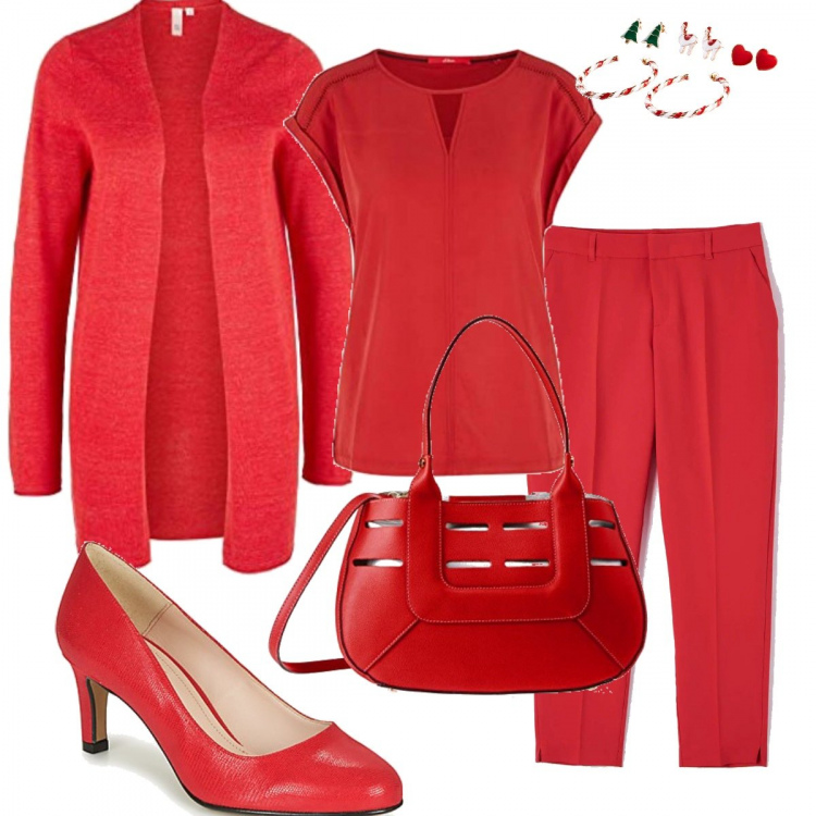 Outfit donna - I love red. Stile Basic per Tutti i giorni. Abbinamento con costumi interi, pantaloni, décolleté, t-shirt, blazer, borse a spalla.