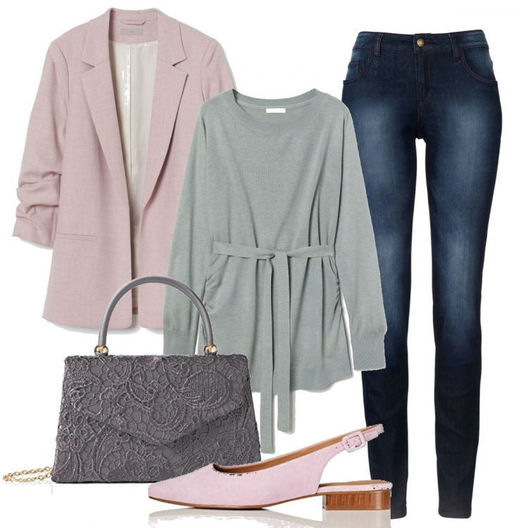 Outfit donna - Bon Ton #4330. Stile Bon Ton Abbinamento con jeans skinny, pullovers, blazer, ballerine, borse a mano.