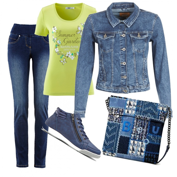 Outfit donna - Basic #7965. Stile Basic per Tutti i giorni. Abbinamento con t-shirt, jeans slim fit, sneakers alte, giacche, borse a tracolla.