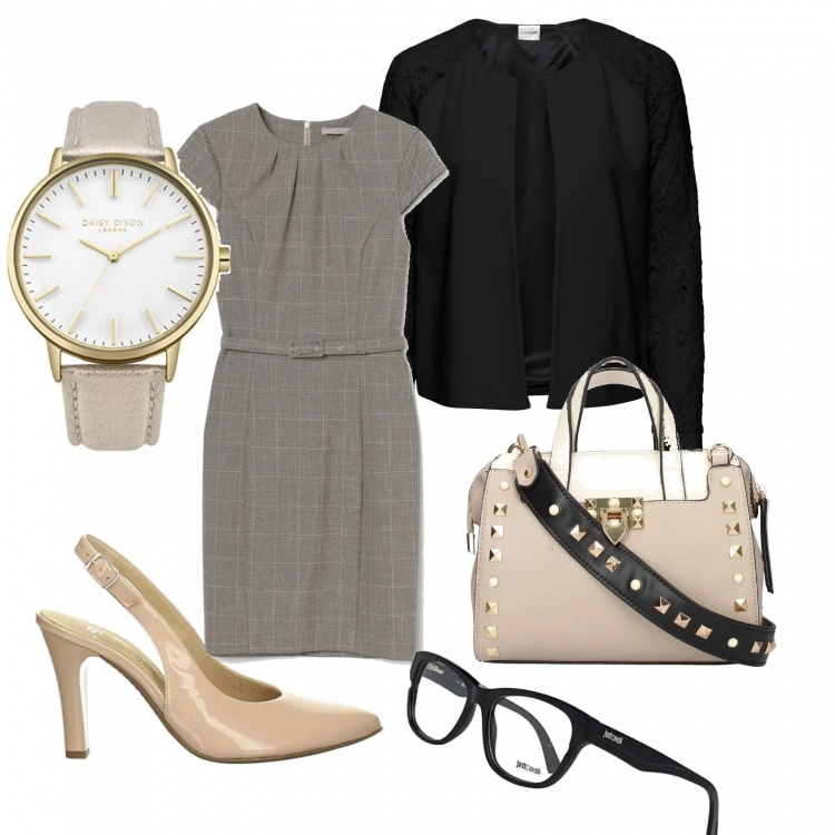 Outfit donna - ...e se fossi la Prof. di MATEMATICA. Stile Trendy per Scuola/Università. Abbinamento con blazer, borse a mano, vestiti corti, occhiali, décolleté, orologi.