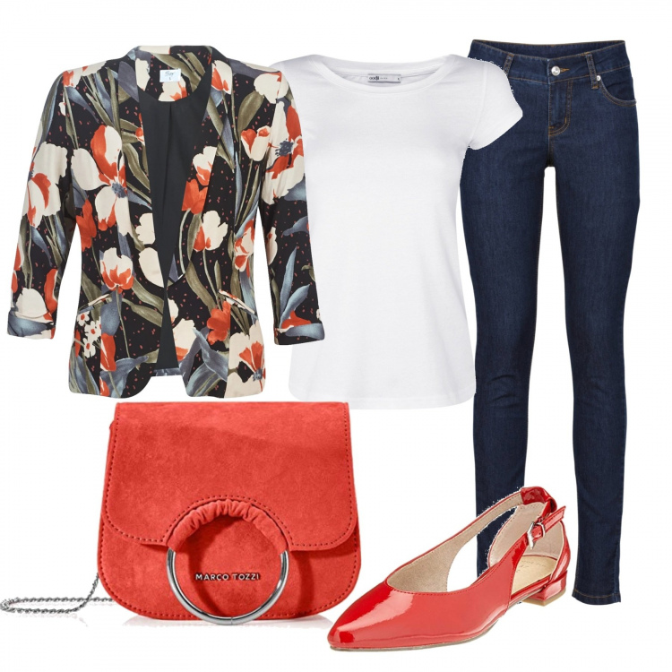 Outfit donna - Ballerine a primavera. Stile Basic per Tutti i giorni. Abbinamento con jeans skinny, giacche, clutch, ballerine, t-shirt.