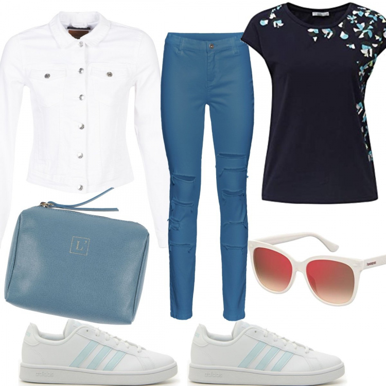 Outfit donna - Basic #8243. Stile Basic per Tutti i giorni. Abbinamento con pochette, pantaloni, blazer, t-shirt, occhiali da sole, sneakers.