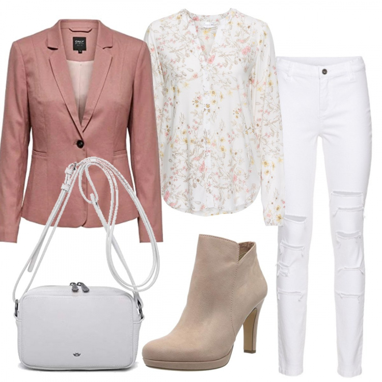 Outfit donna - Trendy #15430. Stile Trendy per Ufficio. Abbinamento con camicie, pantaloni skinny, stivaletti, blazer, borse a tracolla.