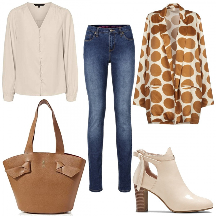 Outfit donna - Aperitivo con le amiche. Stile Trendy per Serata fuori. Abbinamento con jeans skinny, stivaletti, blazer, camicie, borse a mano.