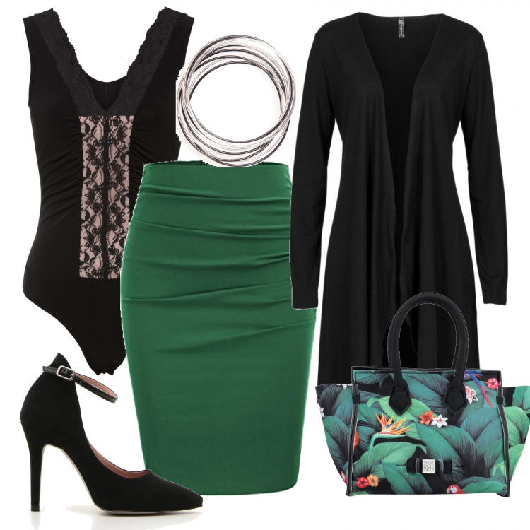 Outfit donna - La longuette verde. Abbinamento con cardigans, body, borse a mano, braccialetti, minigonne, décolleté.